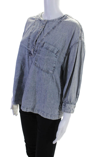 Pilcro and the Letterpress Anthropologie Womens Blue Chambray Blouse Top Size XS