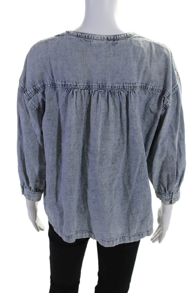 Pilcro and the Letterpress Anthropologie Womens Blue Chambray Blouse Top Size XS