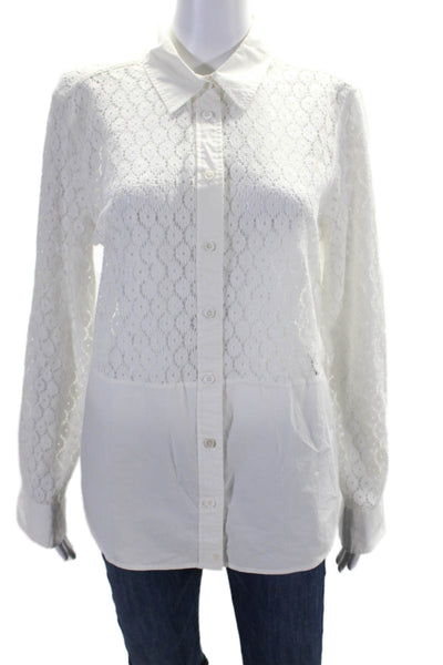 Equipment Femme Laced Button Collar Long Sleeve Tier Blouse White Size M