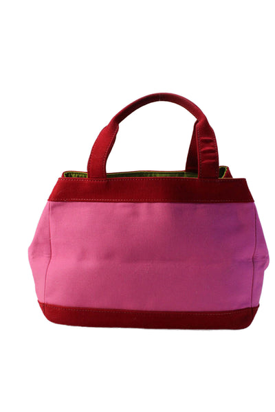 Kate Spade New York Canvas Colorblock Print Frame Top Handle Handbag Pink Red