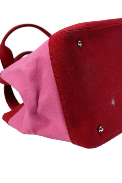 Kate Spade New York Canvas Colorblock Print Frame Top Handle Handbag Pink Red