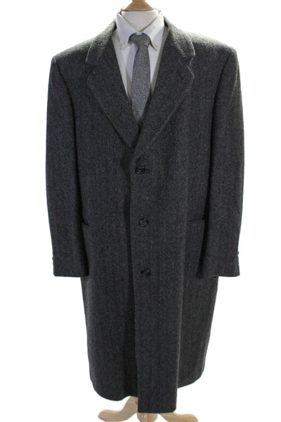 Krug's Mens Wool Gray Herringbone Print Long Sleeve Lined Coat Size 48