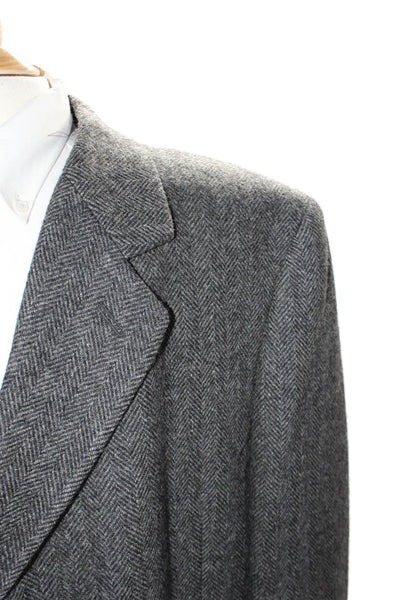 Krug's Mens Wool Gray Herringbone Print Long Sleeve Lined Coat Size 48