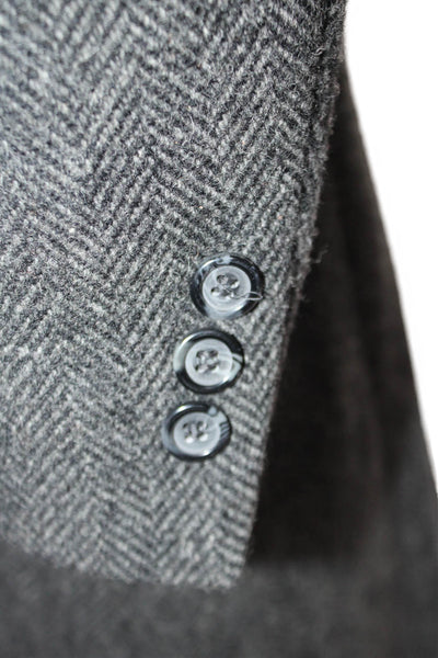 Krug's Mens Wool Gray Herringbone Print Long Sleeve Lined Coat Size 48