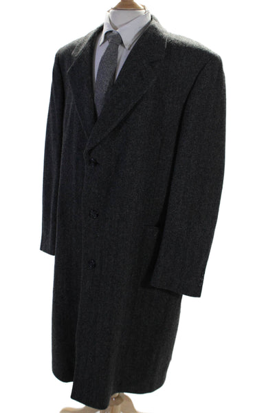 Krug's Mens Wool Gray Herringbone Print Long Sleeve Lined Coat Size 48