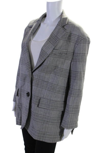 Zara Womens Gray Plaid Front Pockets High Neck Long Sleeve Lined Jacket Size S