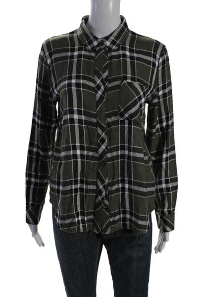 Rails Womens Hunter Plaid Print Buttoned Blouse Top Kalamata Black Green Size S