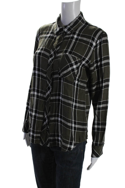 Rails Womens Hunter Plaid Print Buttoned Blouse Top Kalamata Black Green Size S