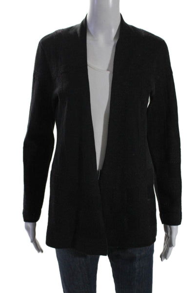 Eileen Fisher Womens Merino Wool Striped Long Sleeve Open Cardigan Black Size PS