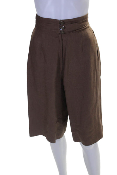 Tahari Womens Back Zip High Rise Vintage Linen Shorts Brown Size 8