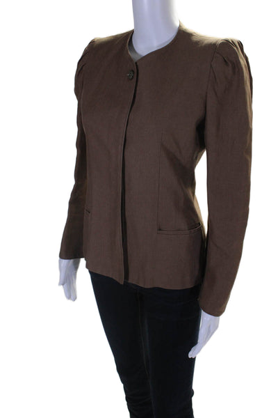 Daniele O By Tahari Womens Button Front Crew Neck Linen Jacket Brown Size 8