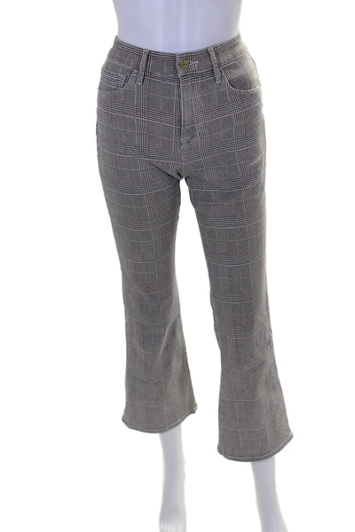 Frame Womens Plaid Five Pocket Mid-Rise Flared Pants Trousers Beige Size 27