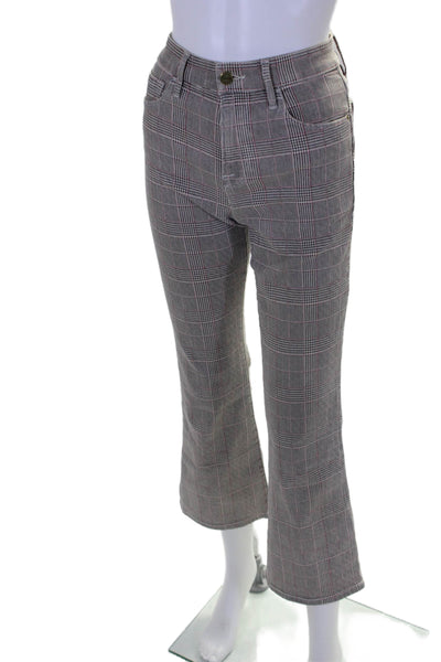 Frame Womens Plaid Five Pocket Mid-Rise Flared Pants Trousers Beige Size 27