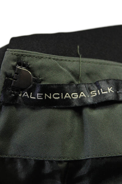 Balenciaga Womens Back Zip Knee Length Silk A Line Skirt Black Gray Size FR 40