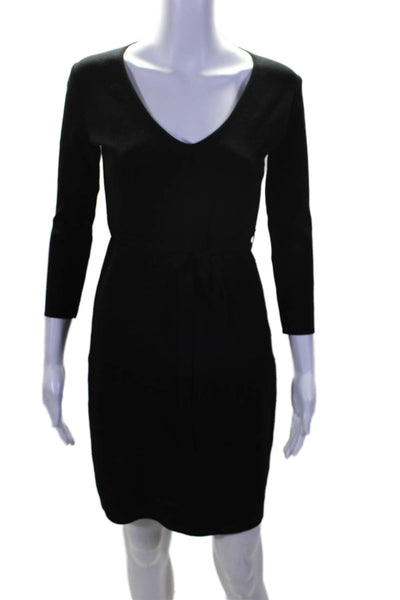 Bruno Manetti Womens Stretch Belted V-Neck Long Sleeve Dress Black Size M