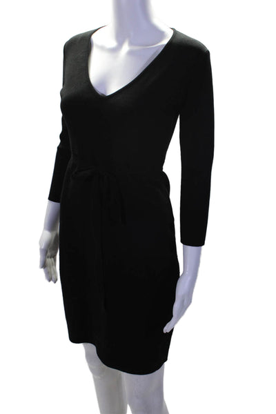 Bruno Manetti Womens Stretch Belted V-Neck Long Sleeve Dress Black Size M