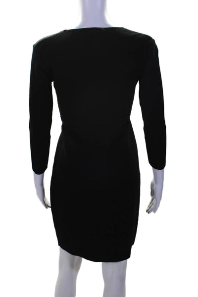 Bruno Manetti Womens Stretch Belted V-Neck Long Sleeve Dress Black Size M