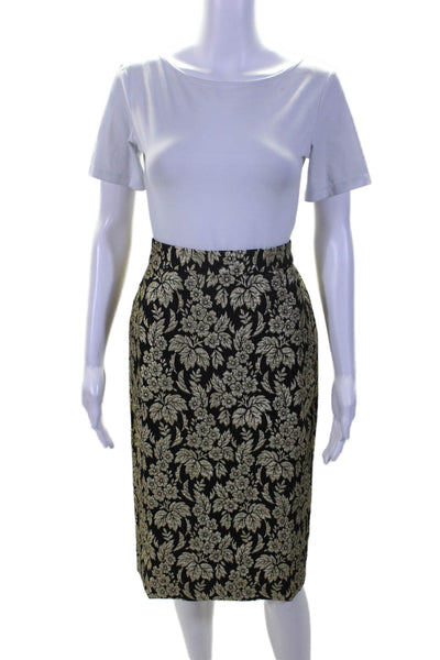 J Crew Women's Hook Closure Slit Hem A-Line Gold Floral Midi Skirt Size 6