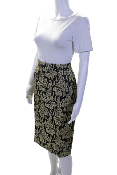 J Crew Women's Hook Closure Slit Hem A-Line Gold Floral Midi Skirt Size 6