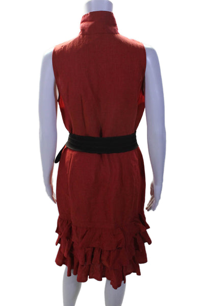 Lafayette 148 New York Women Ruffled Hem Sleeveless Fit & Flare Belted Dress Red