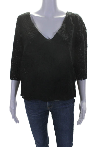 Zadig & Voltaire Deluxe Womens Long Sleeve V Neck Back Zip Blouse Black Small