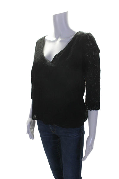 Zadig & Voltaire Deluxe Womens Long Sleeve V Neck Back Zip Blouse Black Small