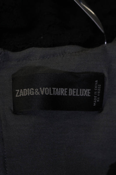 Zadig & Voltaire Deluxe Womens Long Sleeve V Neck Back Zip Blouse Black Small