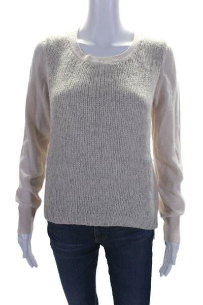 Christopher Fischer Womens Long Sleeve Scoop Neck Cashmere Sweater Beige Medium