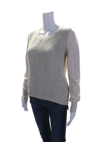 Christopher Fischer Womens Long Sleeve Scoop Neck Cashmere Sweater Beige Medium