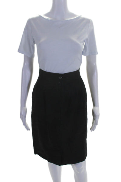 Max Mara Womens Linen Zip Up Knee Length Pencil Skirt Black Size 6