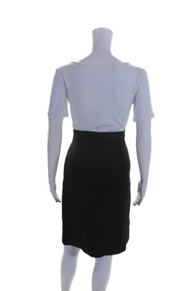 Max Mara Womens Linen Zip Up Knee Length Pencil Skirt Black Size 6