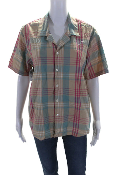 TNA Women's Collared Short Sleeves Button Down Multicolor Plaid Shirt Size 2XS