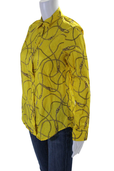 Lauren Ralph Lauren Womens Cotton Chain Print Button Up Blouse Top Yellow Size S