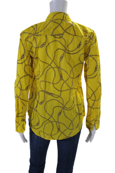 Lauren Ralph Lauren Womens Cotton Chain Print Button Up Blouse Top Yellow Size S