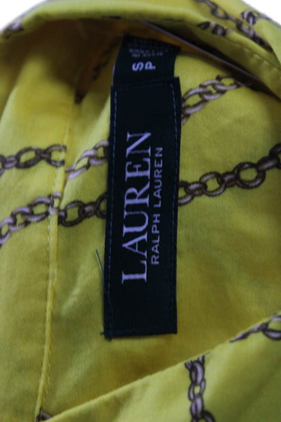 Lauren Ralph Lauren Womens Cotton Chain Print Button Up Blouse Top Yellow Size S