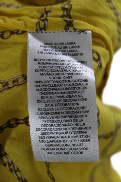 Lauren Ralph Lauren Womens Cotton Chain Print Button Up Blouse Top Yellow Size S