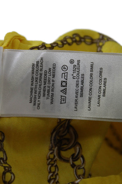 Lauren Ralph Lauren Womens Cotton Chain Print Button Up Blouse Top Yellow Size S