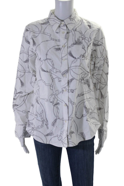 Lauren Ralph Lauren Womens Cotton Collared Button Up Blouse Top White Size M