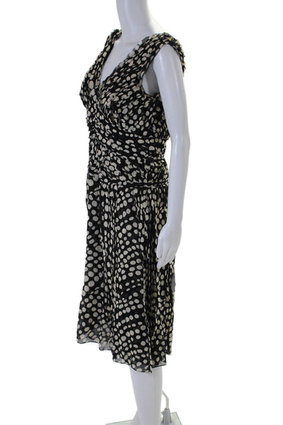 Carolina Herrera Womens Back Zip Spotted Long Dress White Black Size 10