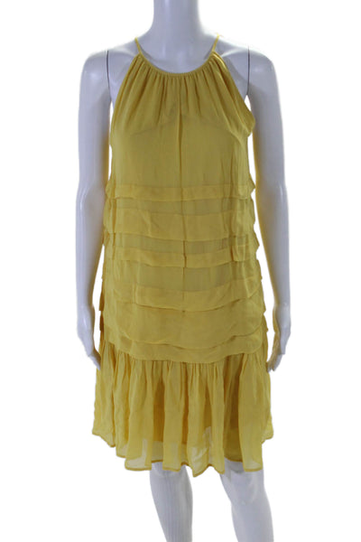 Simona Barbieri Womens Sleeveless Tiered Long Dress Yellow Size Large