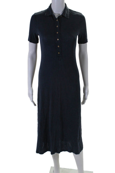 Rag & Bone Women's Short Sleeves Quarter Button T-Shirt Maxi Dress Blue Size XS