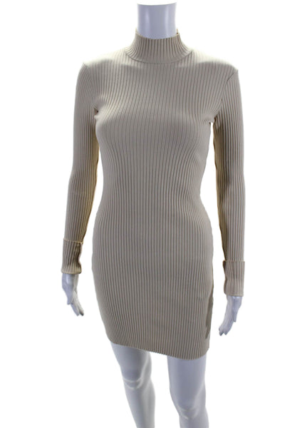 Cotton Citizen Womens Cotton Long Sleeve Turtleneck Sheath Dress Beige Size XS