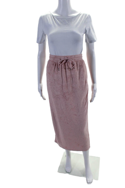 Found in Italy Womens Velour Henley Long Sleeve Top Maxi Skirt Set Pink Size S