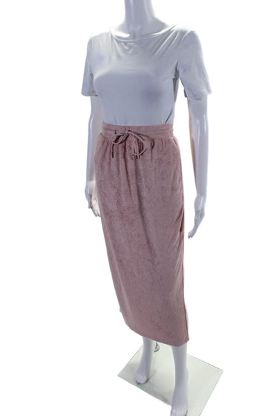 Found in Italy Womens Velour Henley Long Sleeve Top Maxi Skirt Set Pink Size S