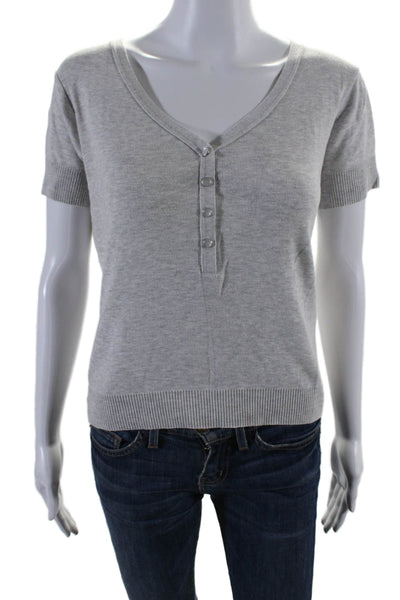 Agnes B Womens V-Neck Short Sleeve Pullover Knit Blouse Top Gray Size S