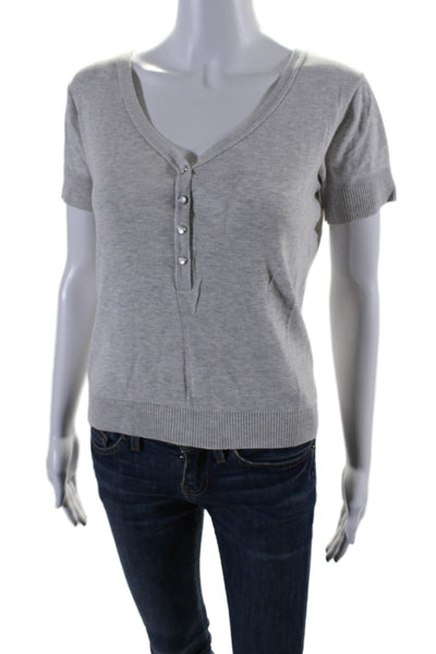 Agnes B Womens V-Neck Short Sleeve Pullover Knit Blouse Top Gray Size S