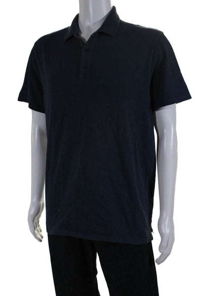 Vince Mens Cotton Short Sleeve Collared Button Up Polo Shirt Blue Size L