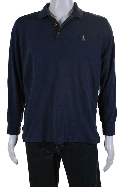 Polo Ralph Lauren Mens Cotton Long Sleeve Button Up Polo Shirt Blue Size M