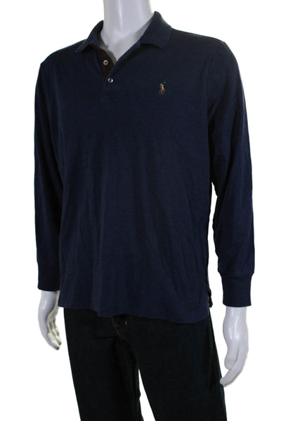 Polo Ralph Lauren Mens Cotton Long Sleeve Button Up Polo Shirt Blue Size M