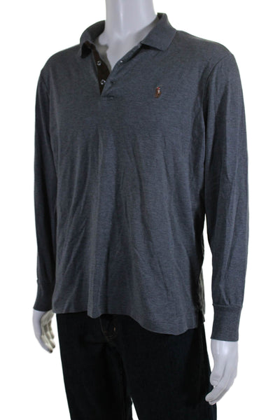 Polo Ralph Lauren Mens Cotton Long Sleeve Button Up Polo Shirt Gray Size M